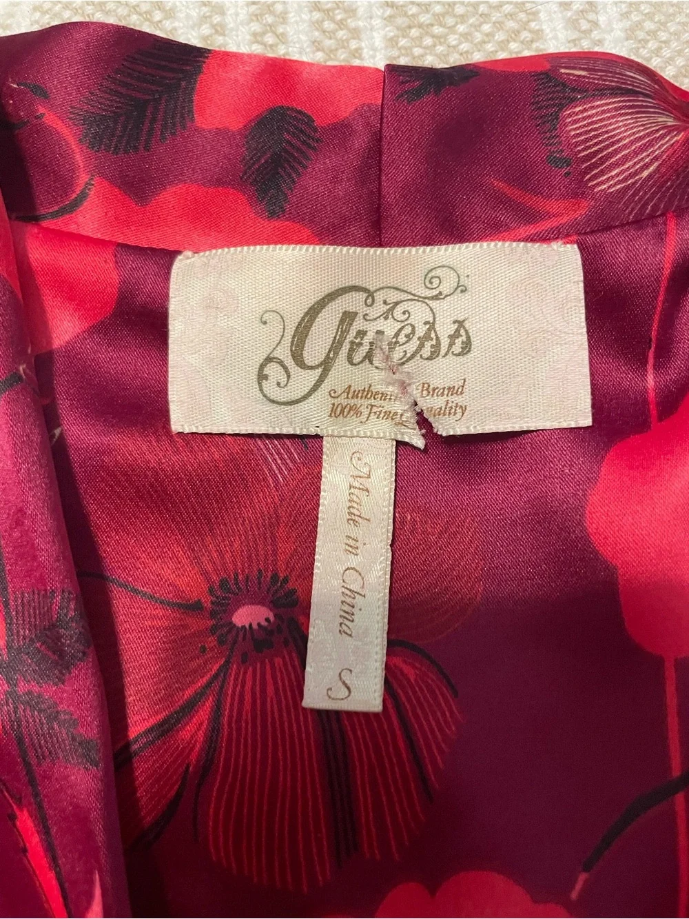 Guess Adele Floral Satin Peplum Top Blouse Women’s Small Wine Red Cocktail